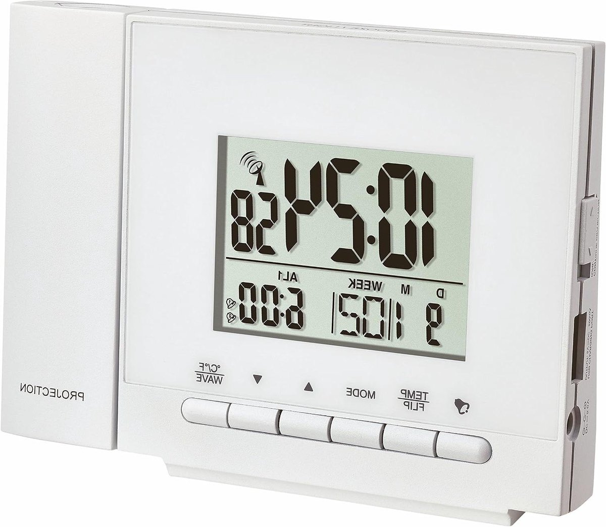 Draadloze Projectieklok - Wekker met Projectie - Tijd Weergeven - Met Thermometer - 12 x 5 x 9 cm - Wit