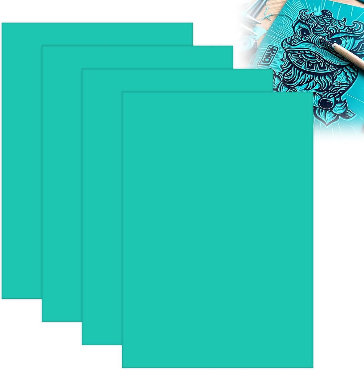 4 Linoleumplaten A4 Zacht Rubber voor Linosnede en Stempel 29,5x21x3 mm | Zachte linoleum snijplaten van rubber voor linosnede, stempel maken en knutselen, ideaal voor DIY en snijwerk