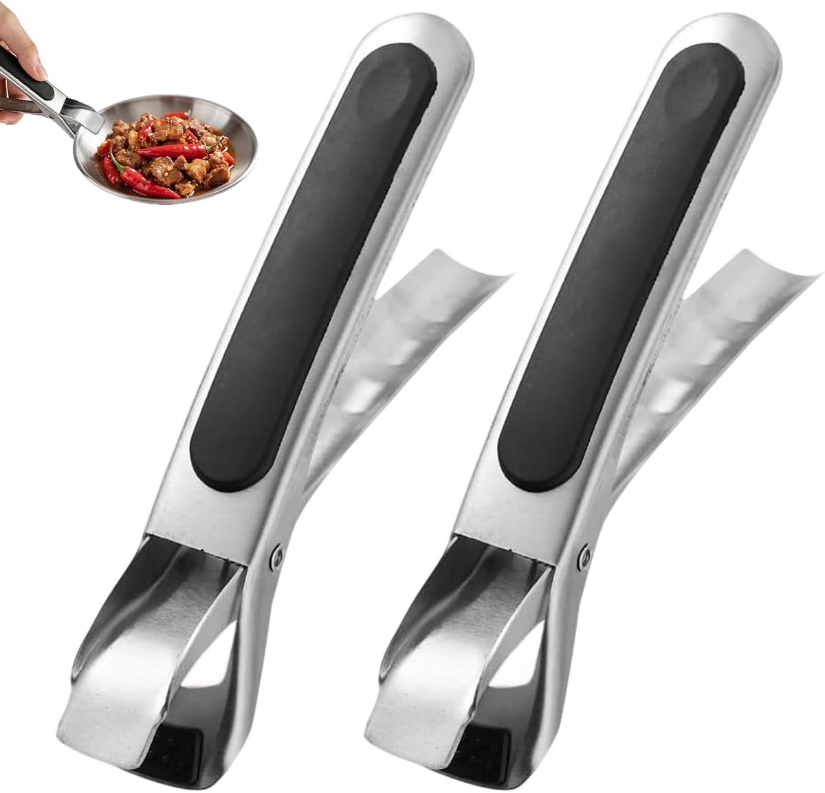 2-delige Airfryer-tangenset – Antislip, hittebestendige oventangen, roestvrijstalen tangen voor airfryers – Geschikt voor airfryers, ovens, grillen, bakken, koken en het hanteren van voedsel