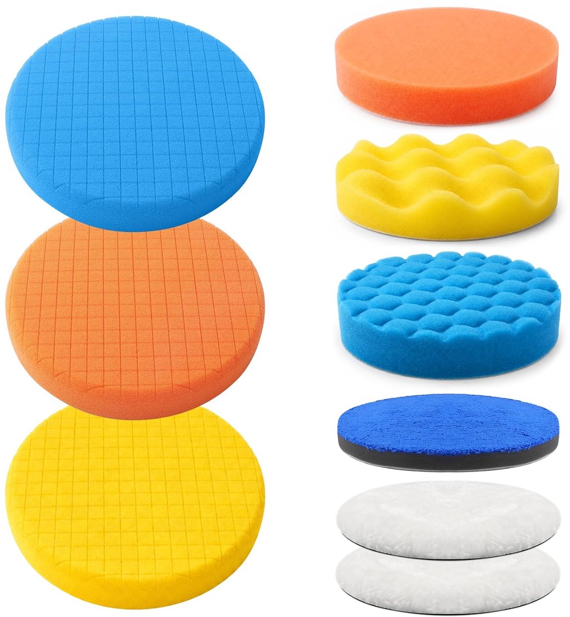 9 stuks Ø 150 mm polijstsponsset, klittenband polijstwatten, waxsponspads, wollen polijstpads, polijstschijf voor 150 mm ronde excentrische schuurmachine, polijstopzetstuk voor auto