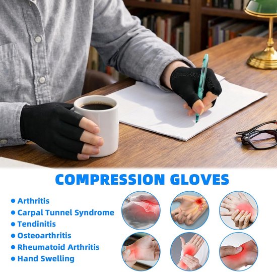 2 paar artrose handschoenen met koper, compressiehandschoenen, vingerloos, trainingshandschoenen voor heren en dames, sporthandschoenen voor werk, slapen, sport, biedt grip en warmte voor de vingers — afbeelding 2