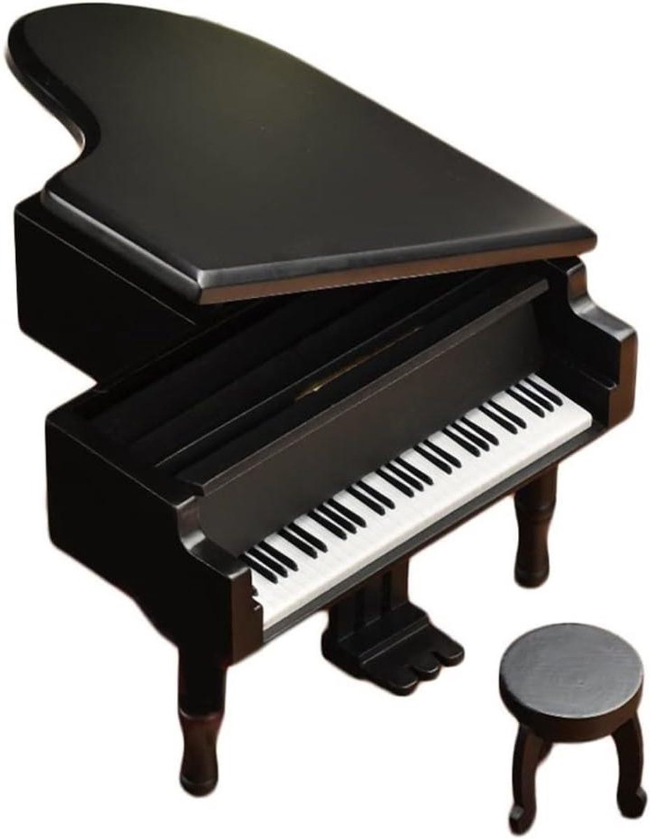 Muziekdoos Piano - Speeldoos Houten - Decoratie Wonen - Klassiek Piano Ontwerp - 14 x 12 x 9 cm - Zwart