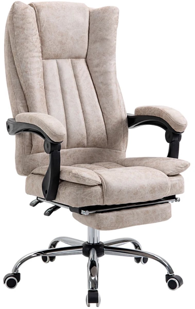 Ergonomische Bureaustoel met Kantelfunctie & Voetensteun - In Hoogte Verstelbaar - Max. kanteling 135° - 360° Draaibaar - Kantoorstoel - Gamestoel - Volwassenen Stoel - Directiestoel - Computerstoel - Beige + Zwart + Zilver