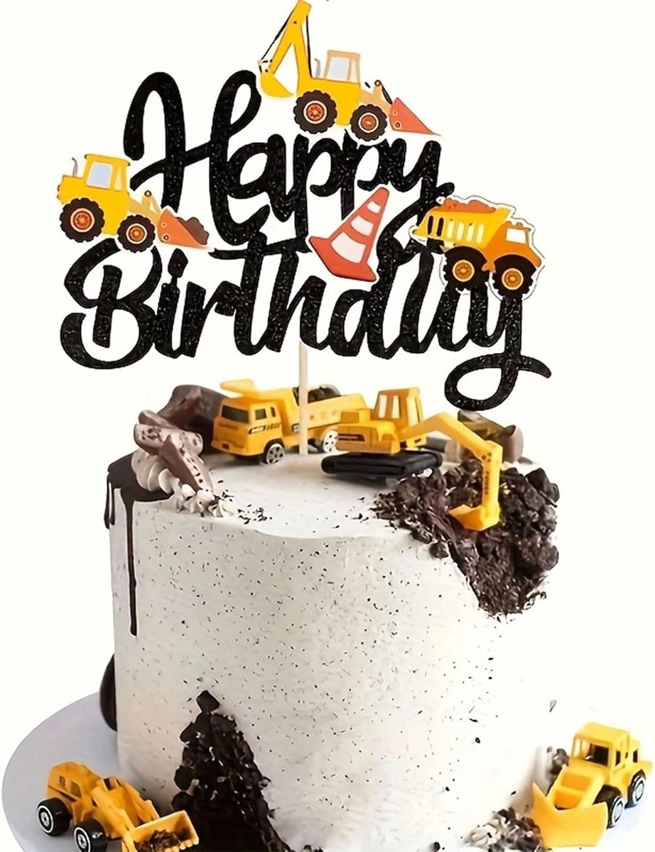 1 Stuk Bouw Gelukkige Verjaardag Taart Topper Glitter Bouw Taart Prikker Kiepwagen Graafmachine Tractor Taart Versieringen Voor Bouw Thema Baby Shower Kinderfees