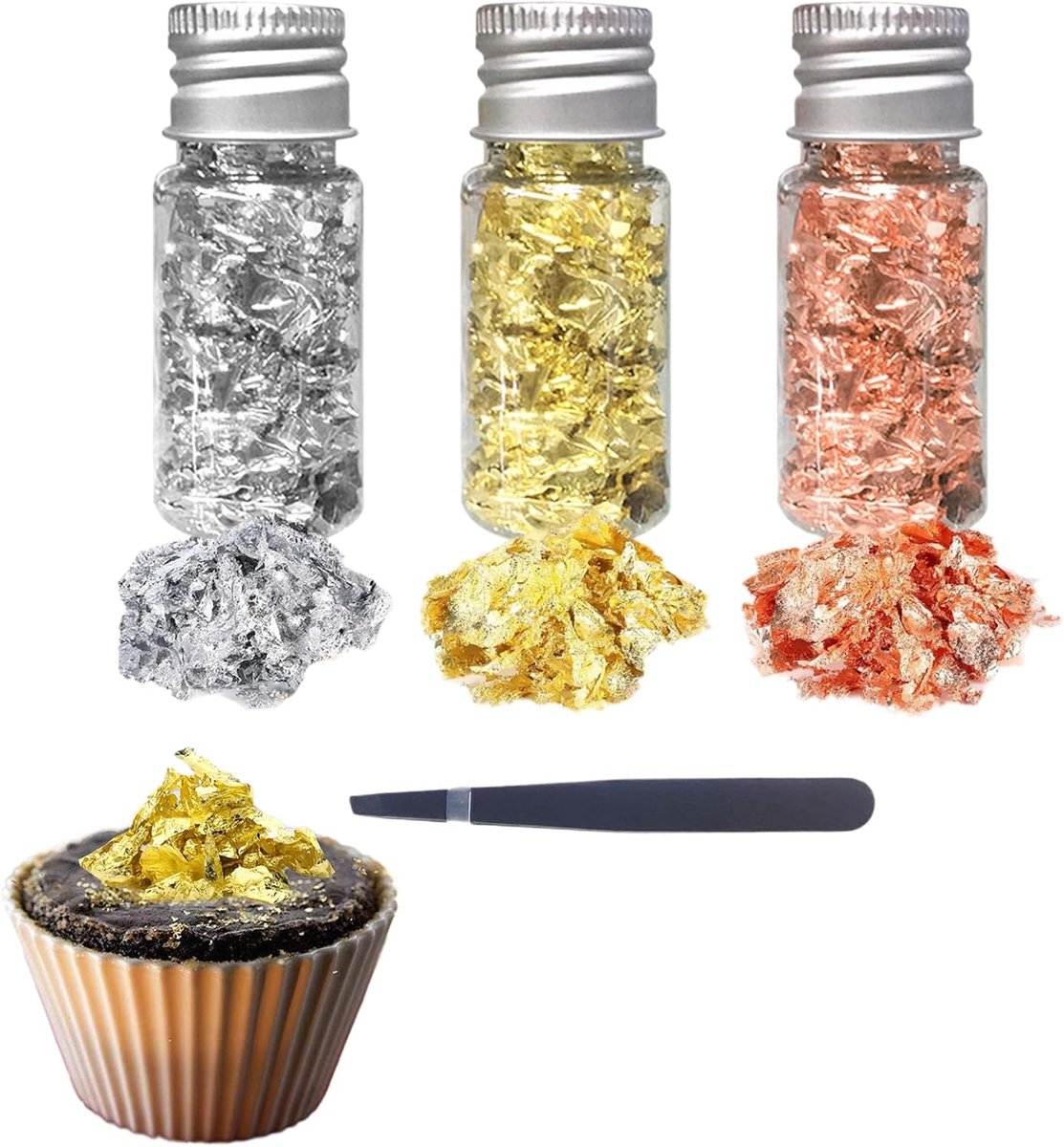Bladgoudvlokken, bladgoudvlokken, goudfoliepapier, multifunctioneel decoratiefoliepapier voor vergulden, schilderen, keuken, mousse, cake, handwerk, nagels