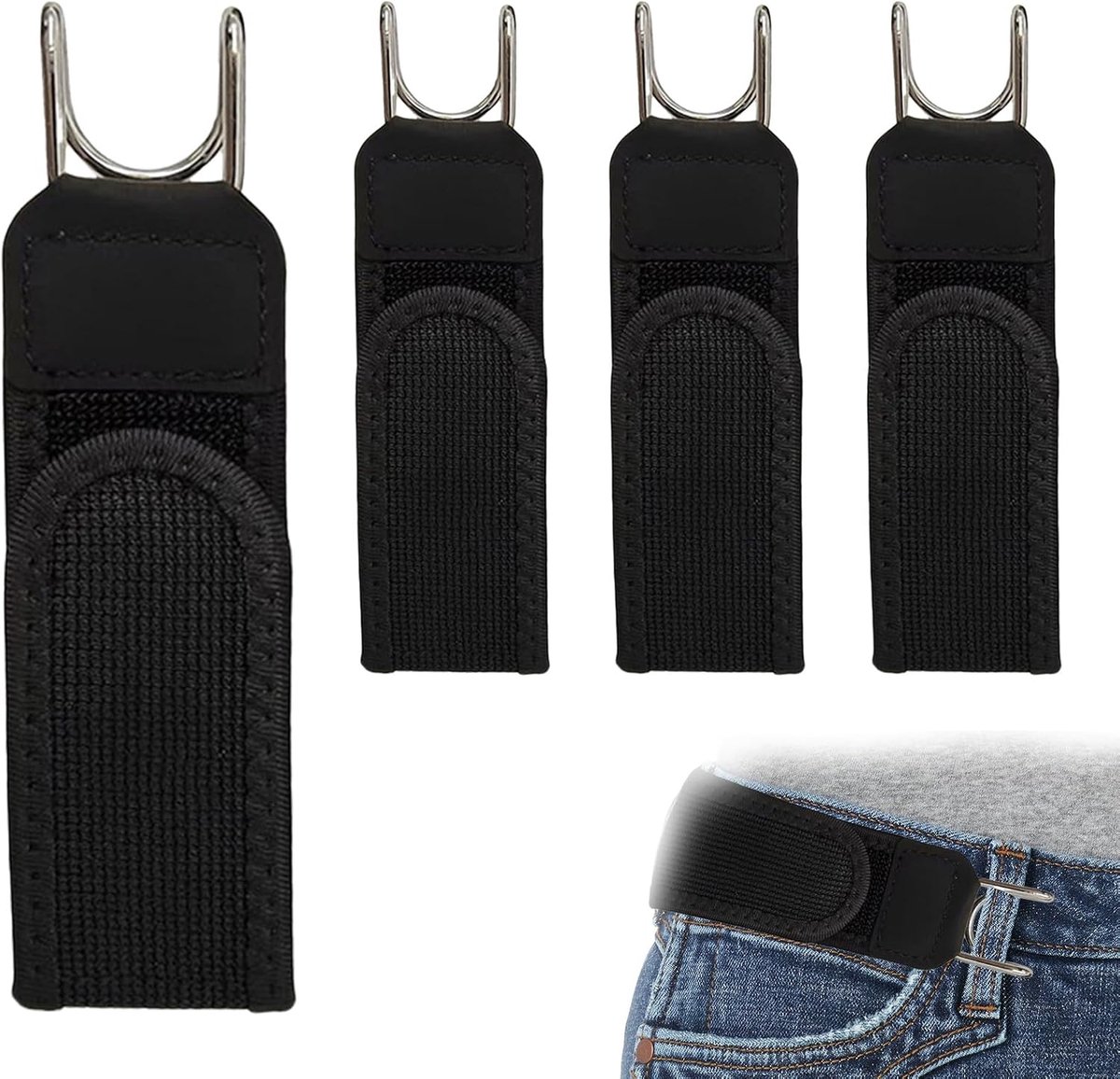 Riemen zonder gesp, zwart, 4 x 22,5 cm, elastische riem stof van polyester, verstelbaar met klittenband en haken, universele mode-accessoires, flexibele sportriem voor dagelijks
