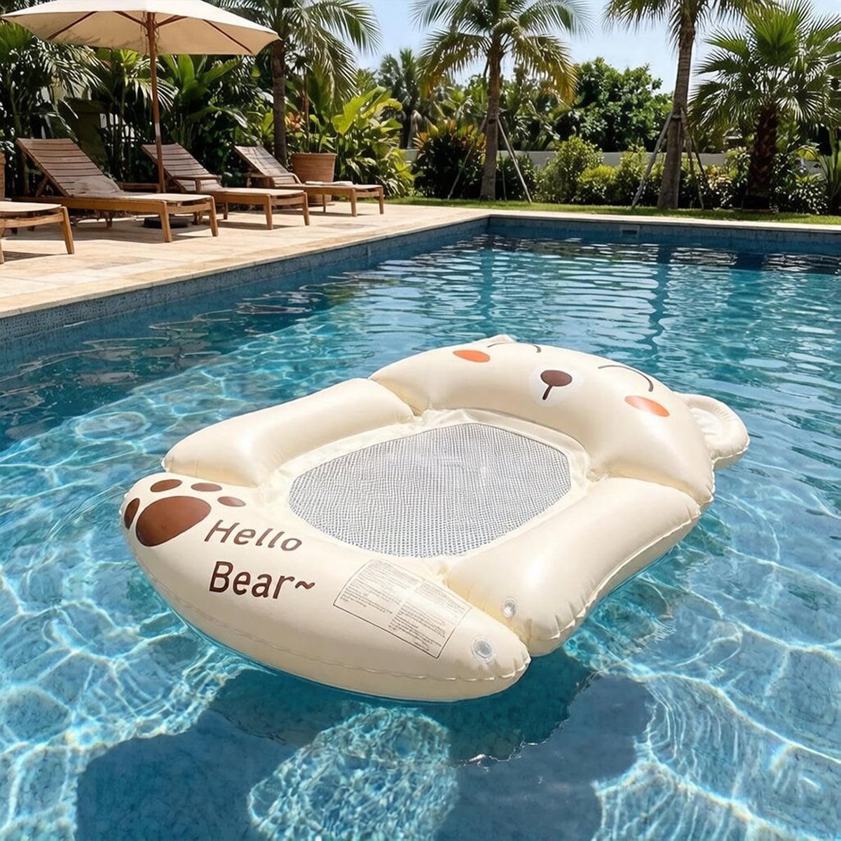 Opblaasbaar Dieren Drijfbed - Opblaasbare Zwemband - Ontspannen in Water - Opvouwbaar en Draagbaar - 120x125cm - Kaki – foto 3
