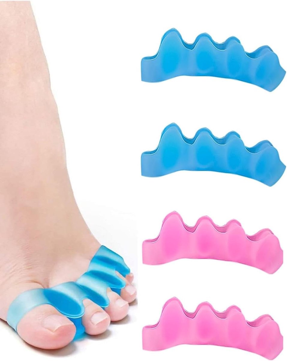 Teenspreider, uniseks, Hallux Valgus orthopedische correctie, voor yoga, correctie van voeten (2 paar, blauw, roze)