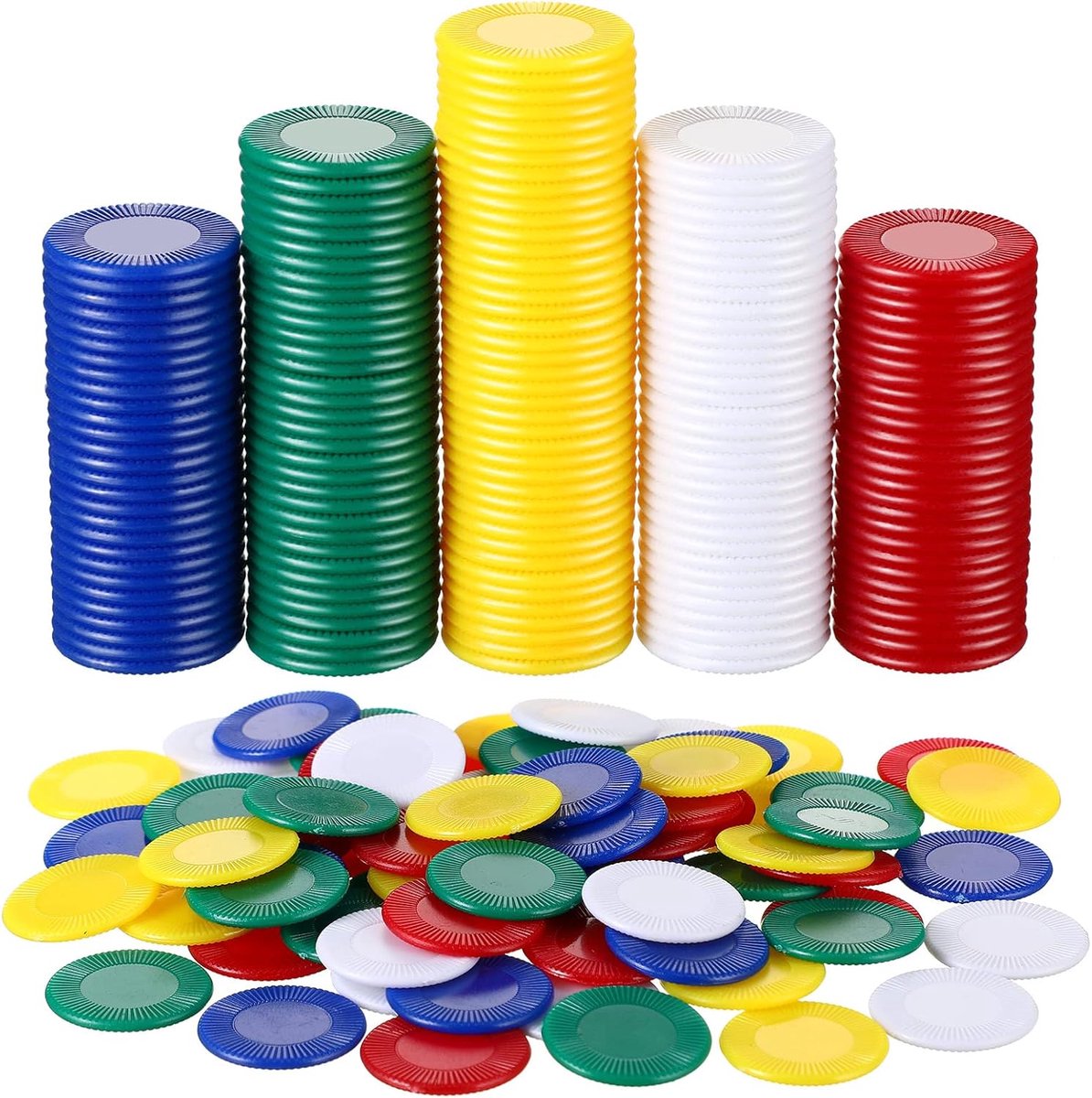 1000 stuks kunststof pokerchips, speelchips, 5 kleuren, telkaart voor kinderen, spel, leren, wiskunde, tellen, bingospel, lege chipkaart voor kinderen, beloning, 0,86 inch