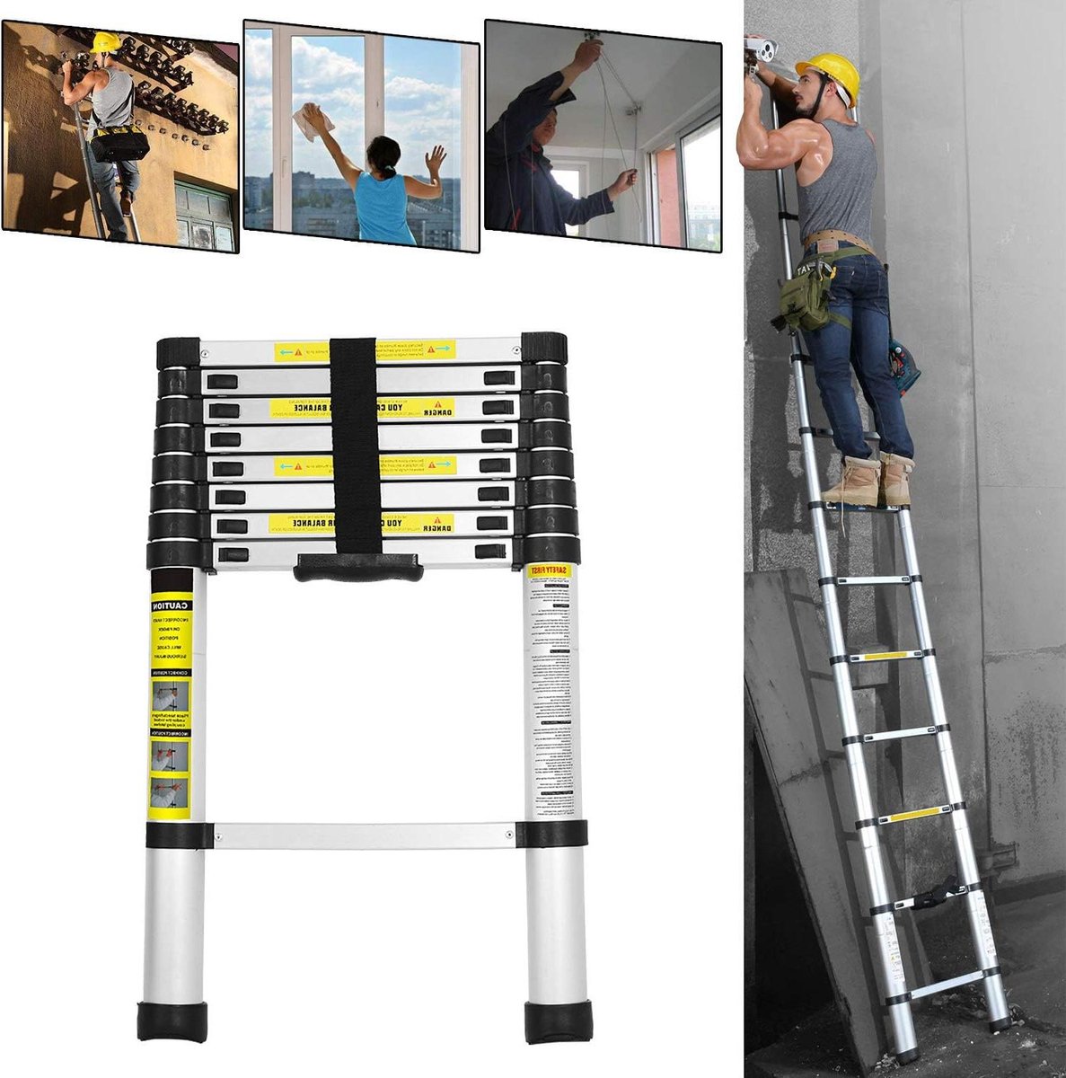 Telescopische Ladder - Vouwladder Uittrekbaar - Klus Werkzaamheden - Antislip Voetstukken - 4.4 Meter - Aluminium