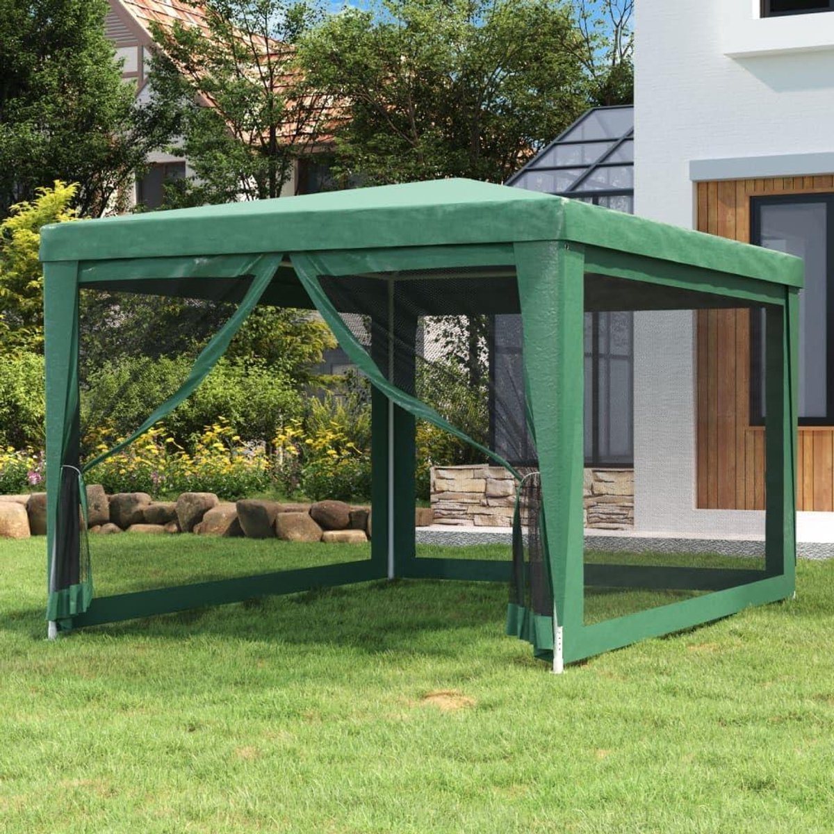Partytent met zijwanden - Tuinpaviljoen Gazebo - Feesten en Evenementen - Insectenwerende Netwanden - 3 x 4 Meter - Groen