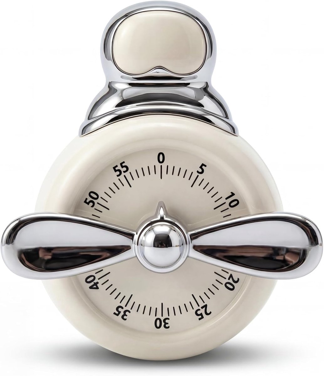 Bobypet - Keukentimer Magneet - Visuele Kookwekker Analoog met Hard Alarm - Batterijloos 60 Minuten Timer voor Studie Koken en Klaslokaal - Crèmewit