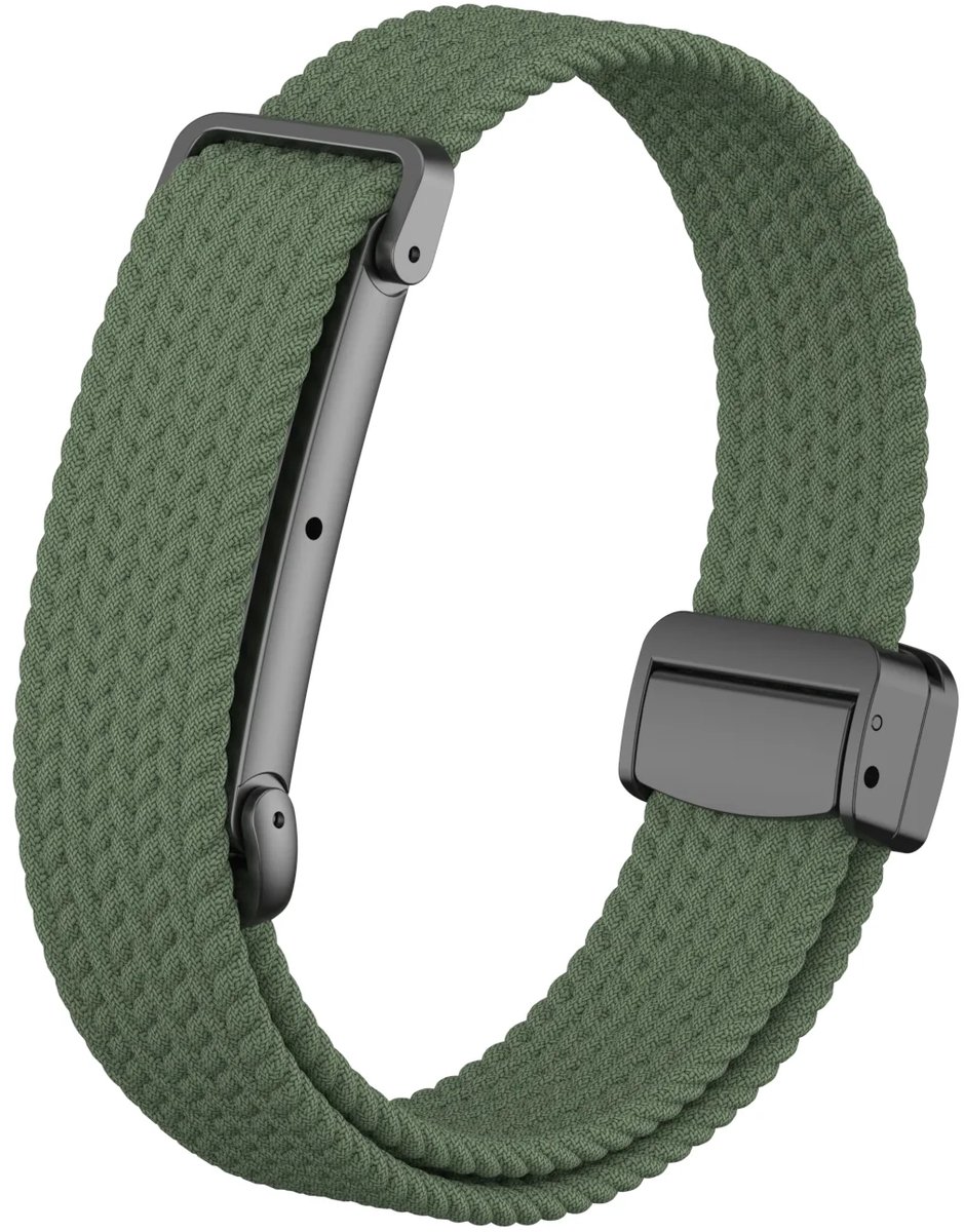 Strap-it Gewoven bandje met magneetaansluiting geschikt voor Fitbit Air - Army Groen