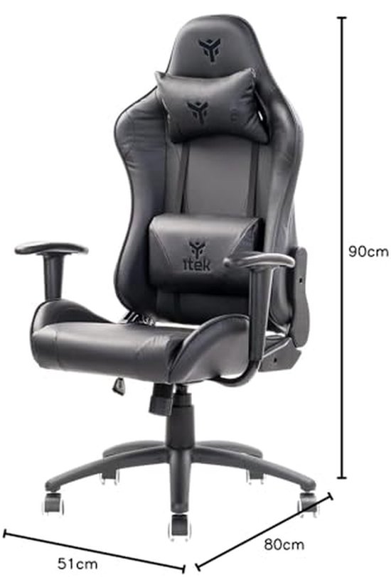 Gamingstoel Leer - Ergonomische Stoel - Langdurig Zitten - Verstelbare Rugleuning - Tot 140 kg - Zwart — afbeelding 2