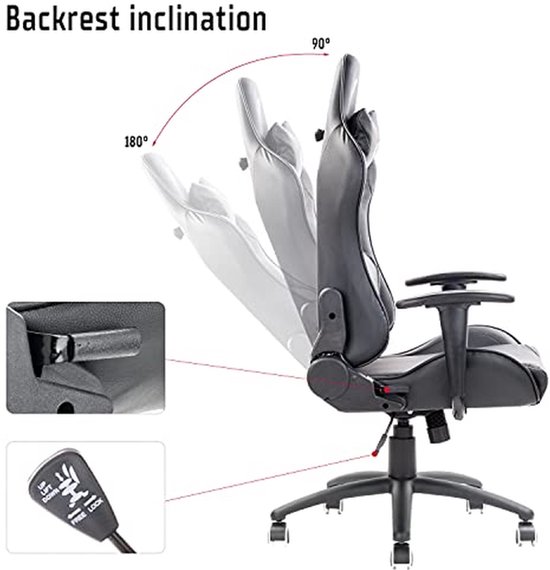 Gamingstoel Leer - Ergonomische Stoel - Langdurig Zitten - Verstelbare Rugleuning - Tot 140 kg - Zwart — afbeelding 5