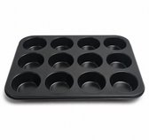 KOZIE Muffinvorm voor 12 Muffins – PFAS-vrij – Anti-aanbak Bakvorm – Cupcakevorm – Metaal – Antraciet