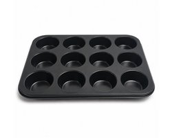 KOZIE Muffinvorm voor 12 Muffins – PFAS-vrij – Anti-aanbak Bakvorm – Cupcakevorm – Metaal – Antraciet
