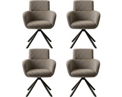Fino Modo Eetkamerstoel - Vero Noce - Teddy Stof - Antracietgrijs – Set van 2 - Set van 4 - Set van 6 | Eetkamerstoel met Rugleuning | Zwart Metalen Frame | Woonkamer Stoel