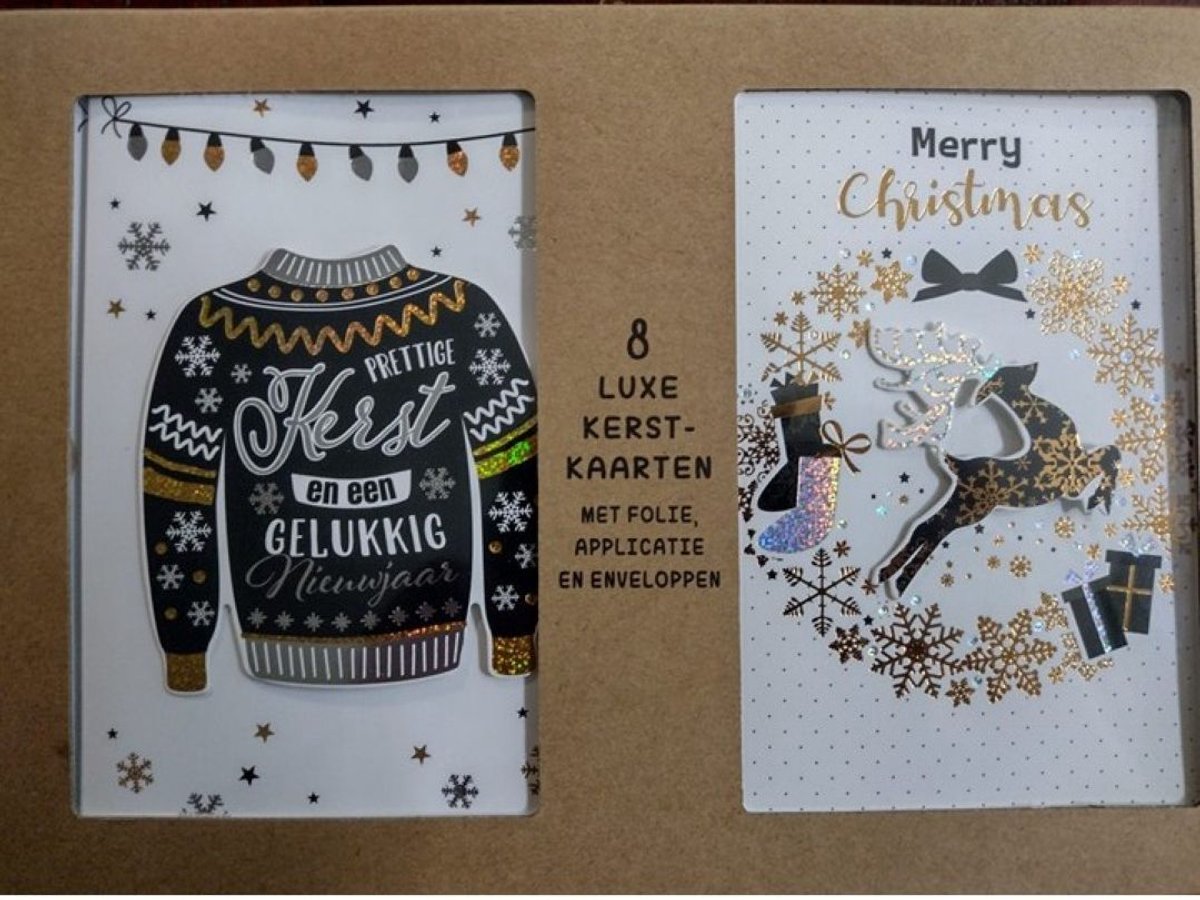 Kerstkaarten - wenskaart - kerstkaarten 8 stuks - kerstkaart - set van 8 kerstkaarten - box 8 kerstkaarten - kerstkaarten goud - luxe kerstkaarten