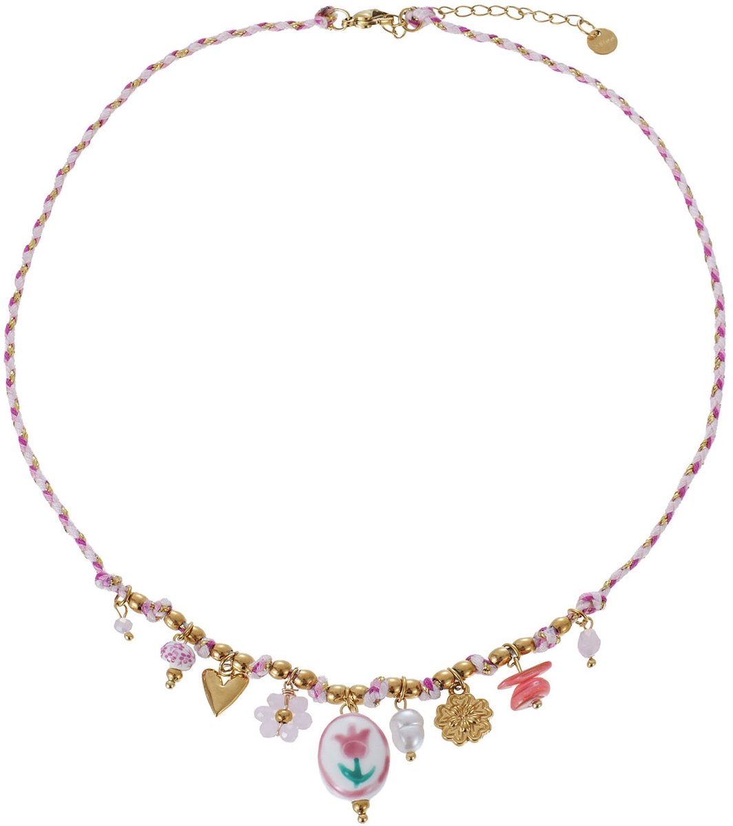 C-A6.4 N1144-017-2 S. Steel Rope Necklace Charms 40-45cm Pink