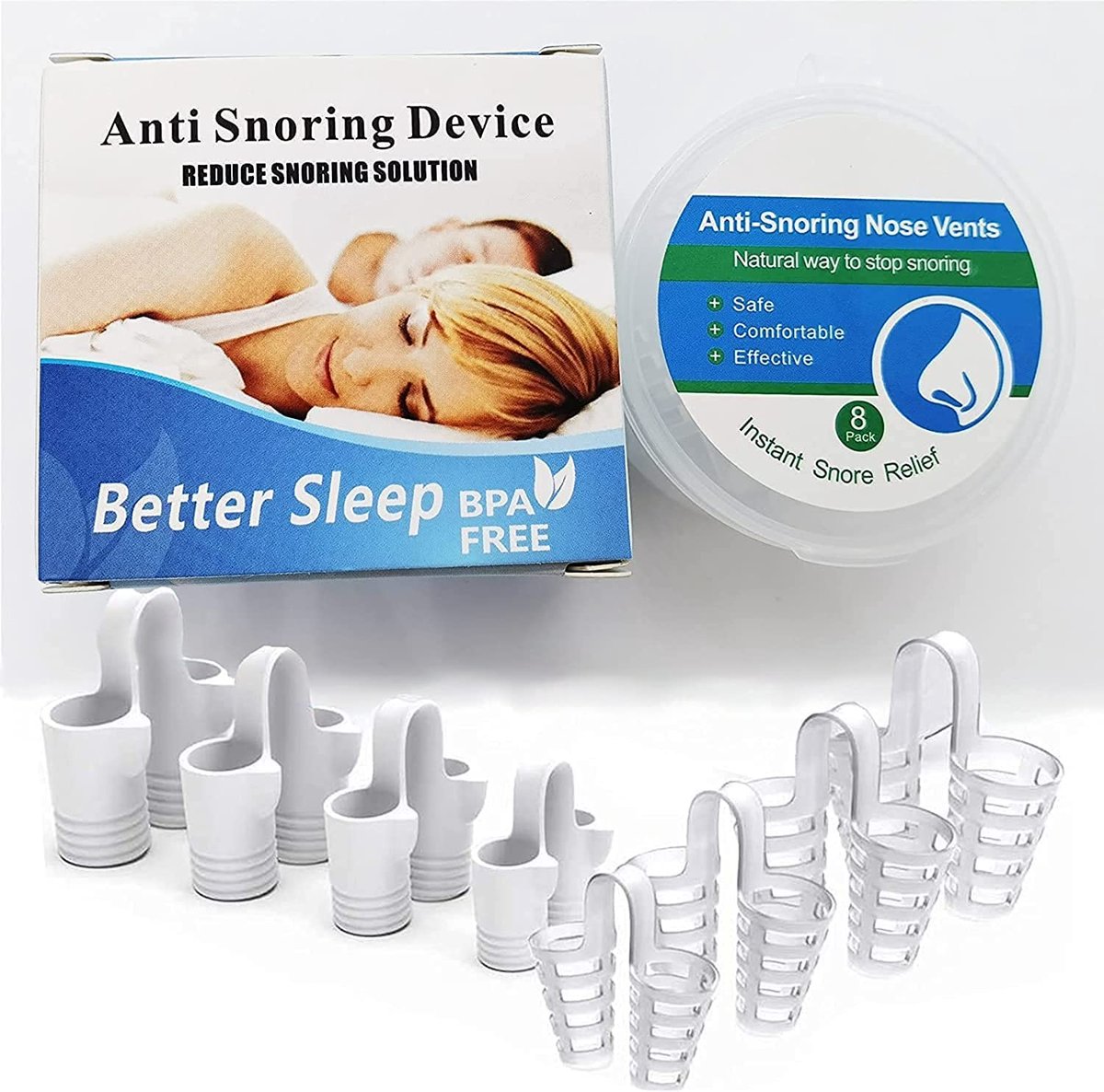 8x anti-snurk neusspreiders - Snurk klemmetjes - Neus spreiders - Anti snurk hulpmiddel - Nose clip - Snurken verminderen - Ademhaling ondersteuning - Verschillende maten - Jonyx