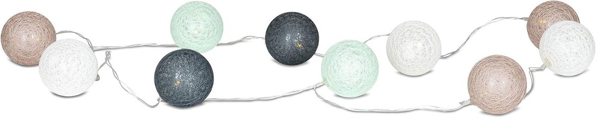 Lichtketting 10 LED-bollen - katoenen lampions - groen, mintgroen, bruin en wit - sfeervolle decoratie - SnelShoppen