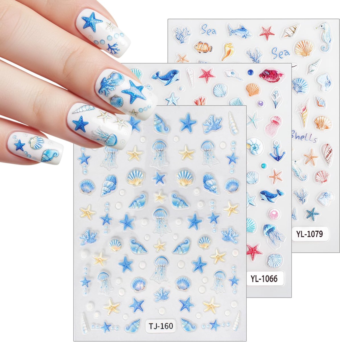 Nagelstickers 5D Oceaan Stijl - Zelfklevend Stereoscopisch - Motieven Schelpen en Krabben - Perfect voor Nailart - SnelShoppen