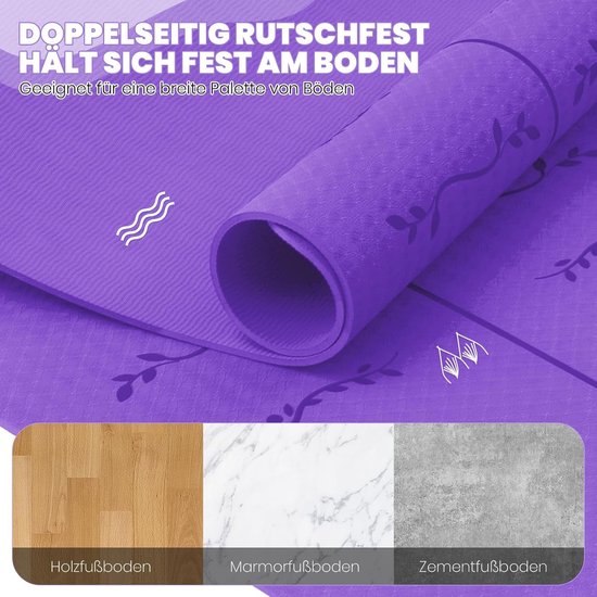 Yogamat met lijnen - Sportmat Fitnessmat - Thuis Sporten - Milieuvriendelijk TPE - 183x61x06cm - lila van Yogamat — afbeelding 5