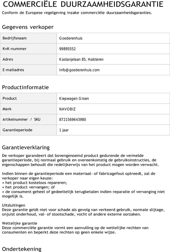 NAVOBIZ Kiepwagen - Transportwagen - Kruiwagen - Kiepwagen - 600 kg draagvermogen - Stalen frame - Luchtgevulde banden - Groen — afbeelding 5