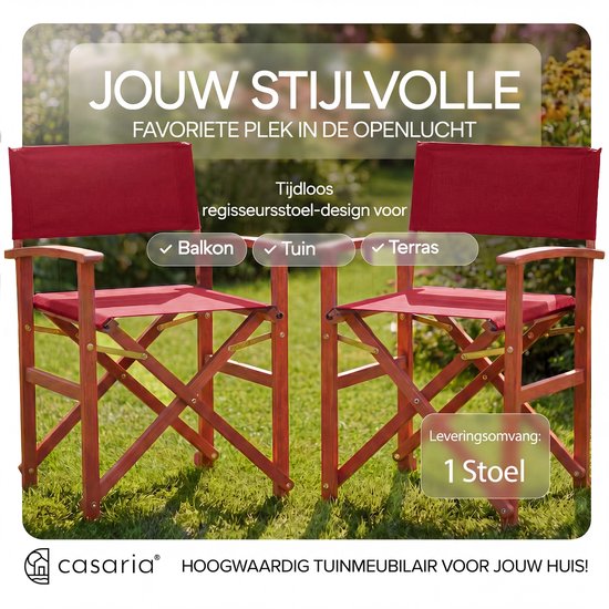 Casaria Regisseursstoel – FSC Eucalyptushout – met Armleuningen – Rood — afbeelding 4