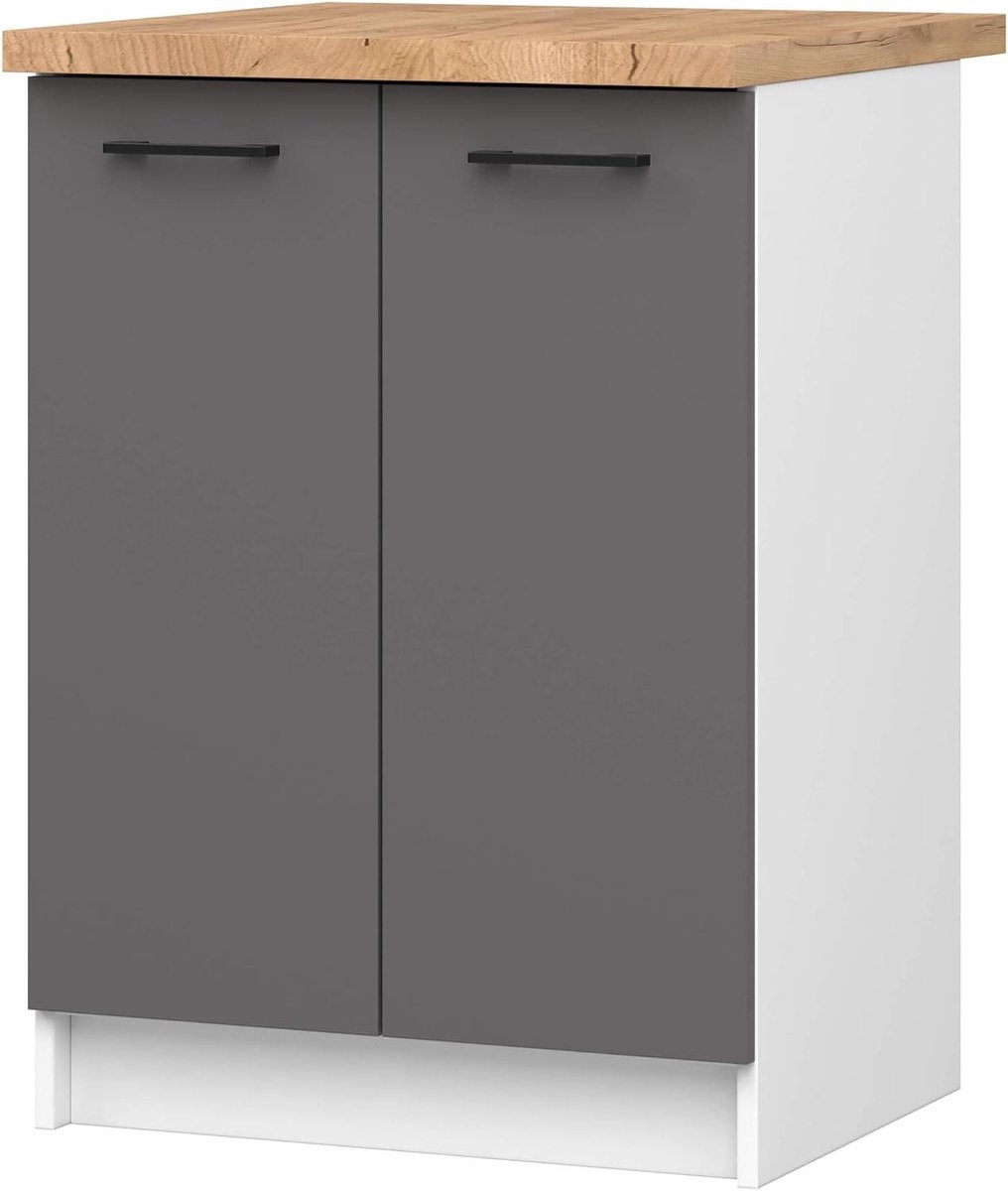 Onderkast Keuken - Opbergkast Keukenkast - Keuken Organiseren - Twee Deuren - 60 cm - Wit