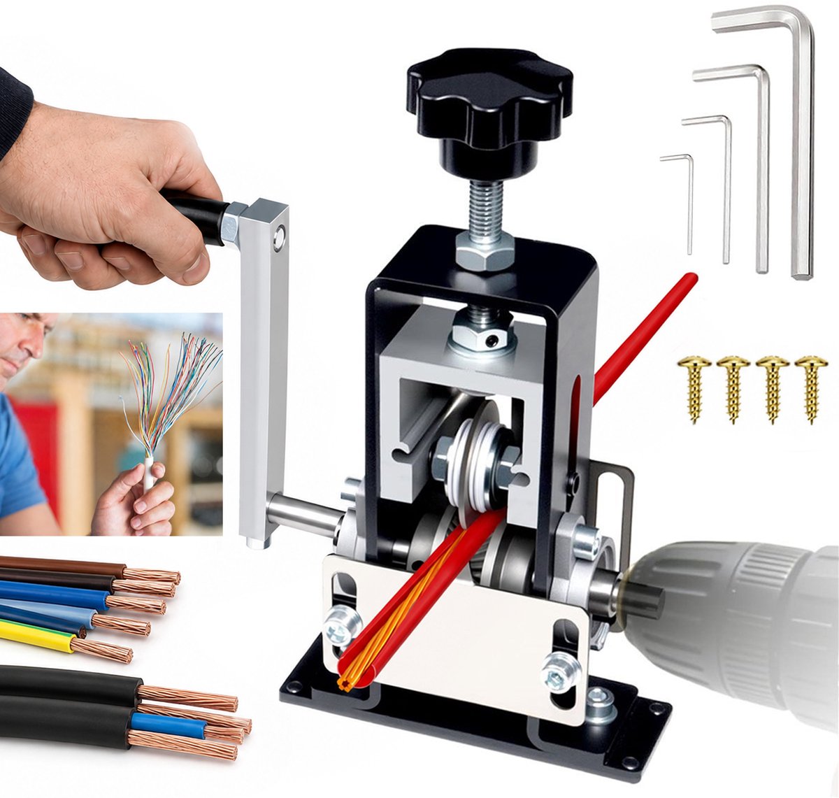 Kabelstripper Machine - Striptang Handmatig en Elektrisch met Boormachine - 1-21mm Stripbereik - voor Koper Kabels en Recycling - met Hardmetalen Messen