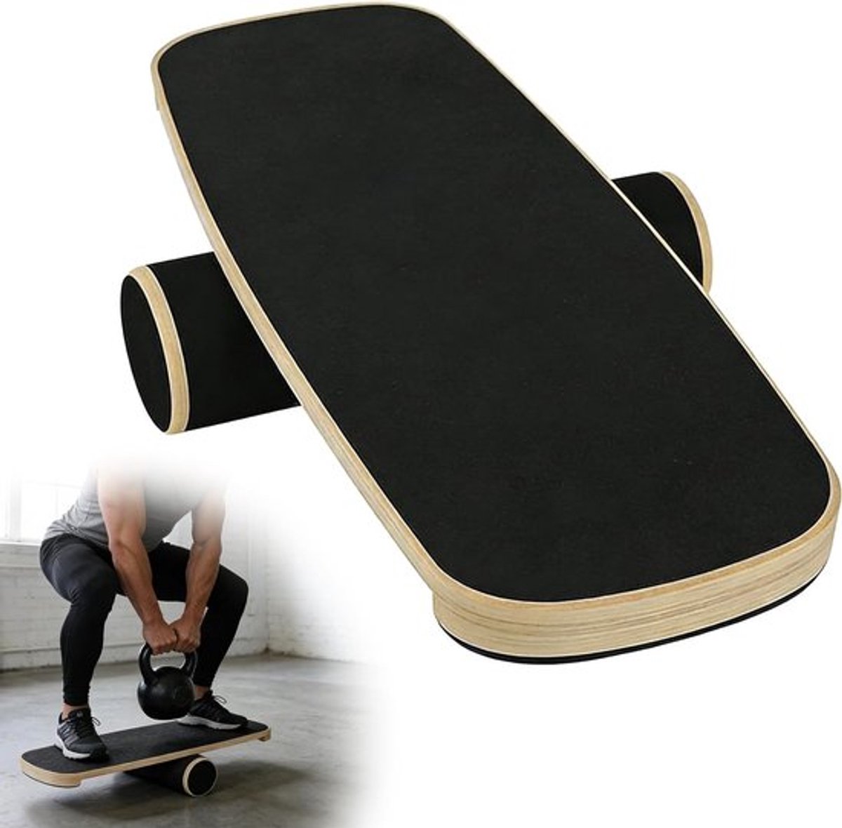 Balance Plank en Roller voor Thuis Fitness, Houten Balance Shelf met Verstelbare Stoppers, Coördinatie en Stabiliteit Oefeningen