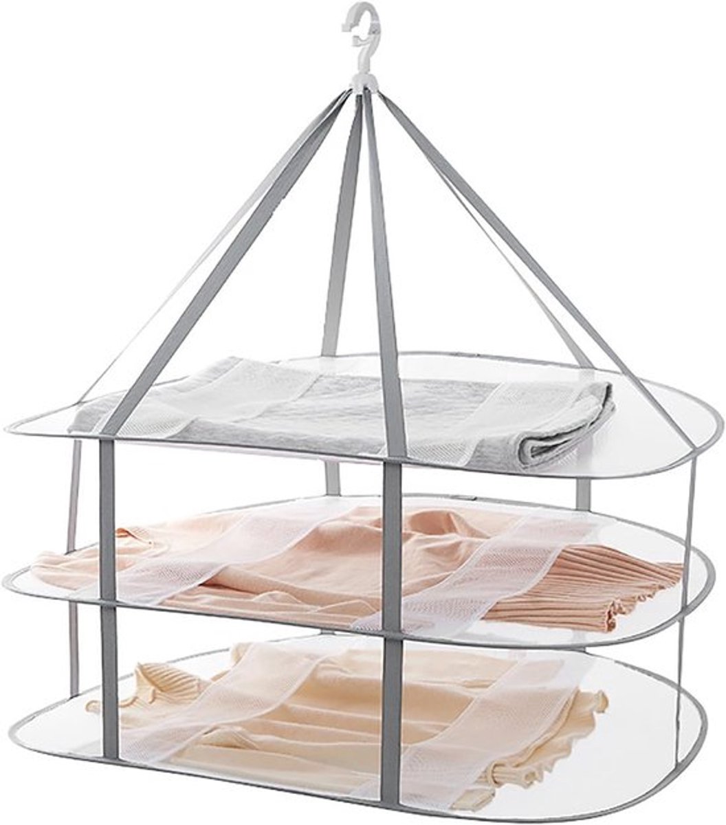 Droognet - 3-laags - Opbergnet - 77*61 cm - trui droger rack - Opvouwbaar - hangende - Draagbaar Wasrek Binnen en Buiten - Opvouwbaar Droogrek - kledingrek - kledingmand - voor kleding, kruiden, bloemen, groenten