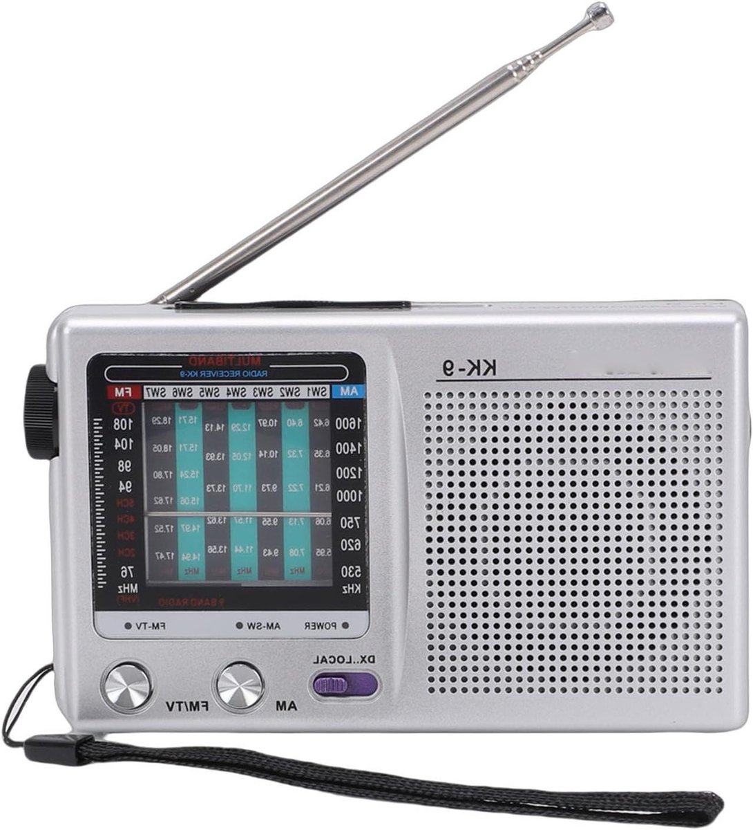 Draagbare Radio - Kortegolf Ontvanger - Muziek Luisteren - Brede Band Ontvangst - 14 x 9 x 4 cm - Zilver