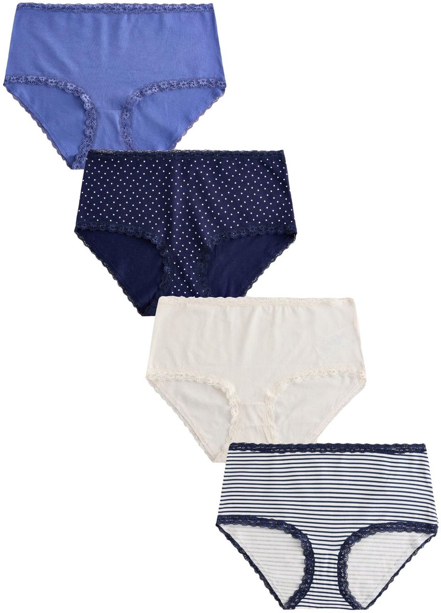 Next - Dames - Set van 4 midislips van kant en katoen - Blauw