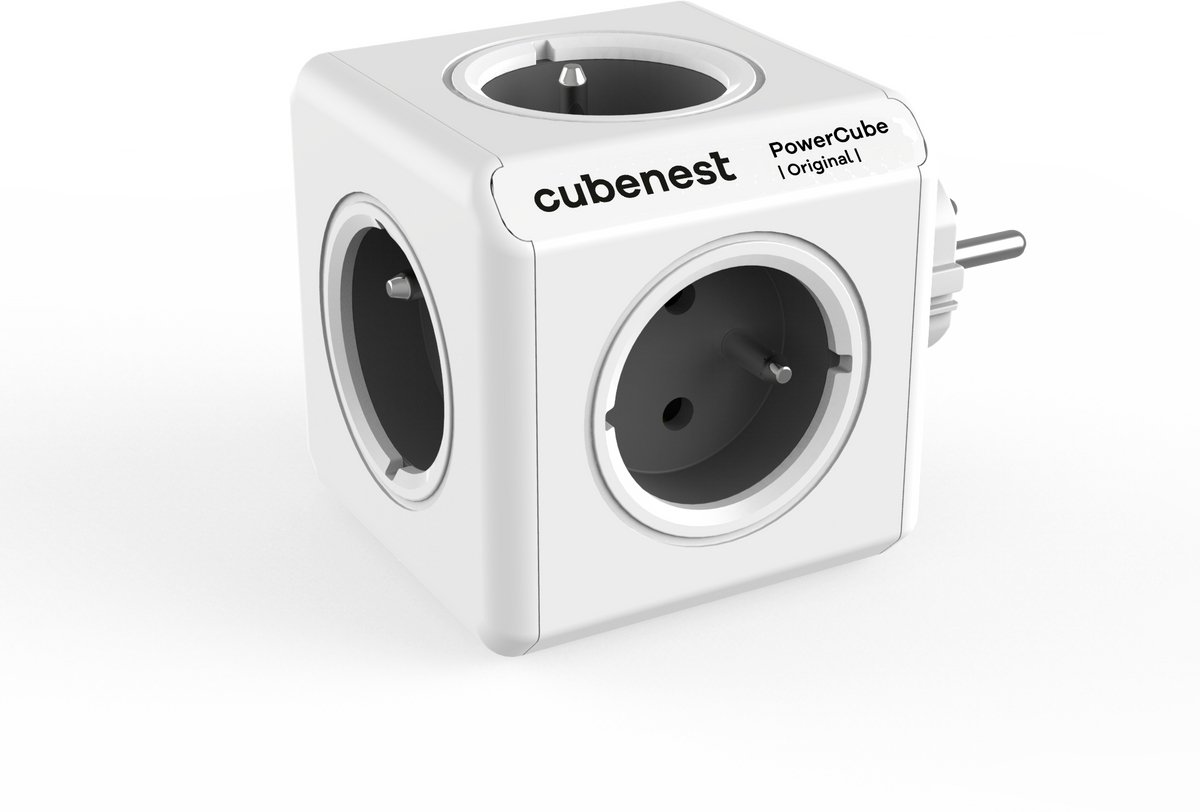Cubenest Stekkerblok Powercube Original - 5-voudig - E-type French - max 16A/250V~3680W - Overstroom - Overspanning - Overtemperatuur - Kortsluiting - Thermische Beveiliging - grijs