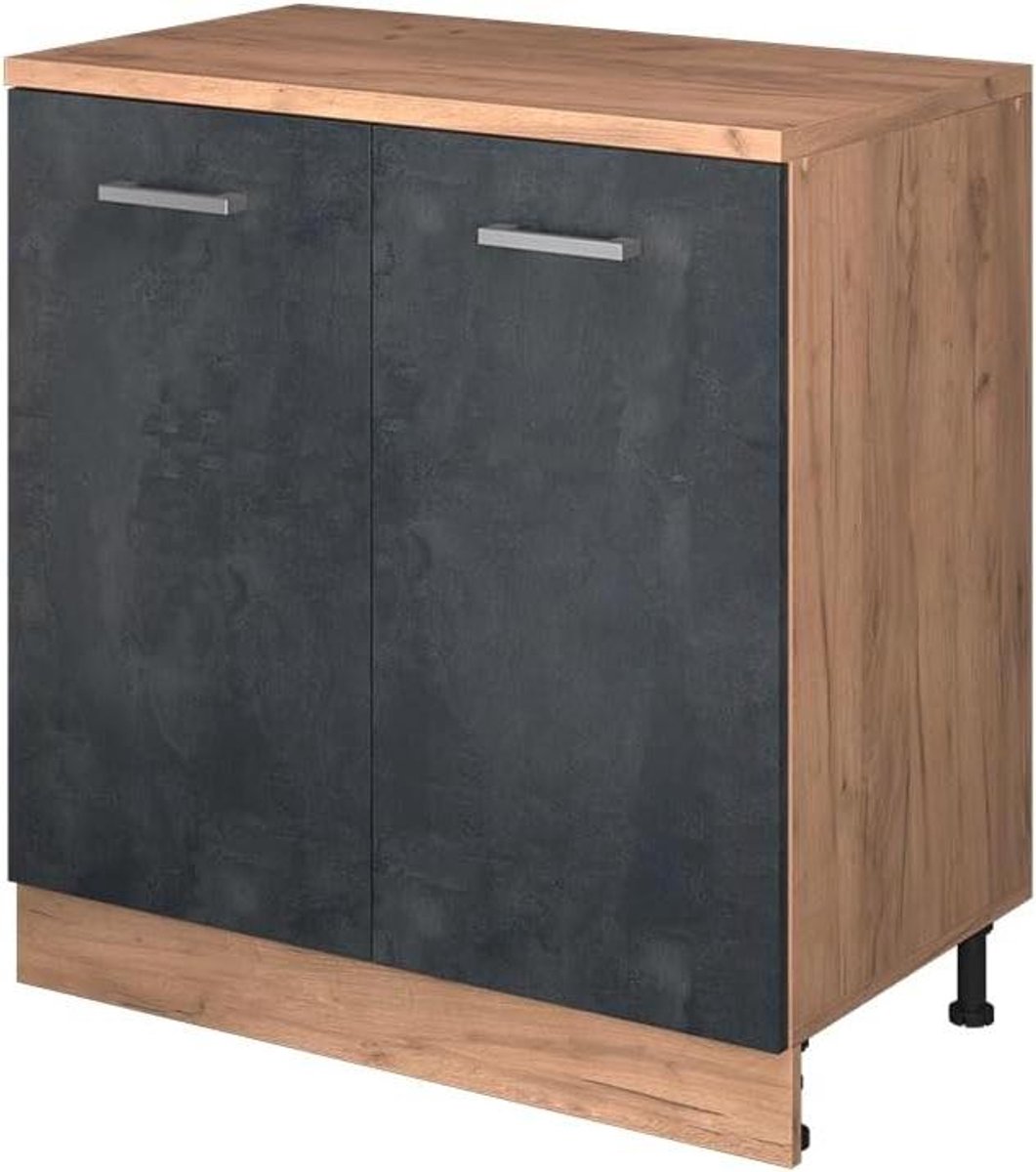 Keukenkast R-Line - Schuine wandkast - Ruimte benutten - Rechte constructie - 80 cm breed - Zwart beton