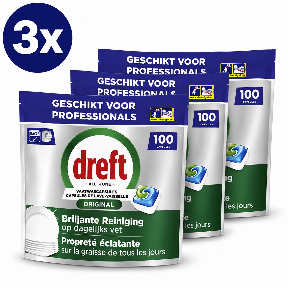 Dreft Professional All-in-1 Vaatwastabletten Regular – Voordeelverpakking 3 x 100 Tabletten (300 Stuks)
