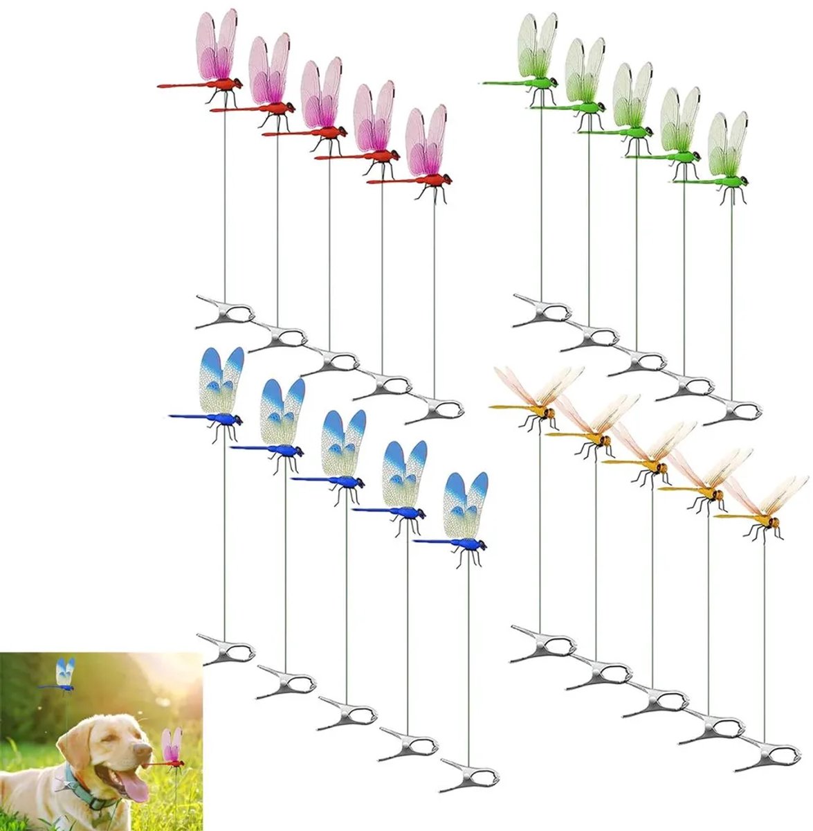 12 3D libellenclips, insectenwerende tuindecoraties, weerbestendig, UV-beschermend, vogelwerend, Geschikt voor planten, terrassen en patio's.