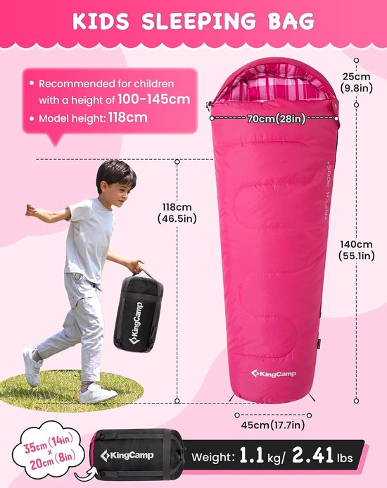 Mummy Slaapzak - Kampeer Slaapzak - Kamperen en Outdoor - Waterdicht en Winddicht - 165x70x45cm - Roze Flanel — afbeelding 3