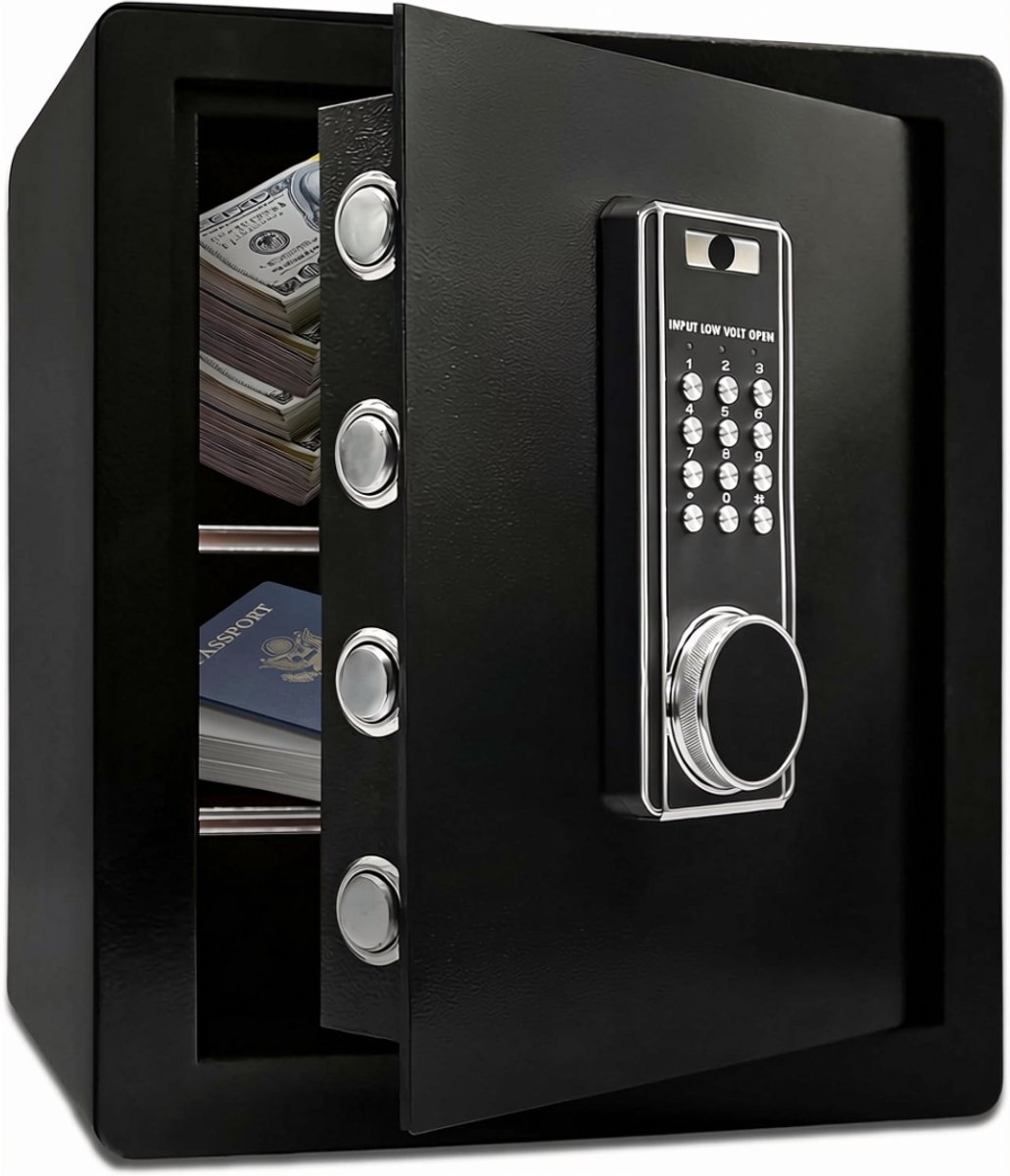 SNJY® Kluis Brandwerend - Kluisje met Sleutel - Documentenkluis met Cijferslot - 32D x 38B x 45H cm - Zwart
