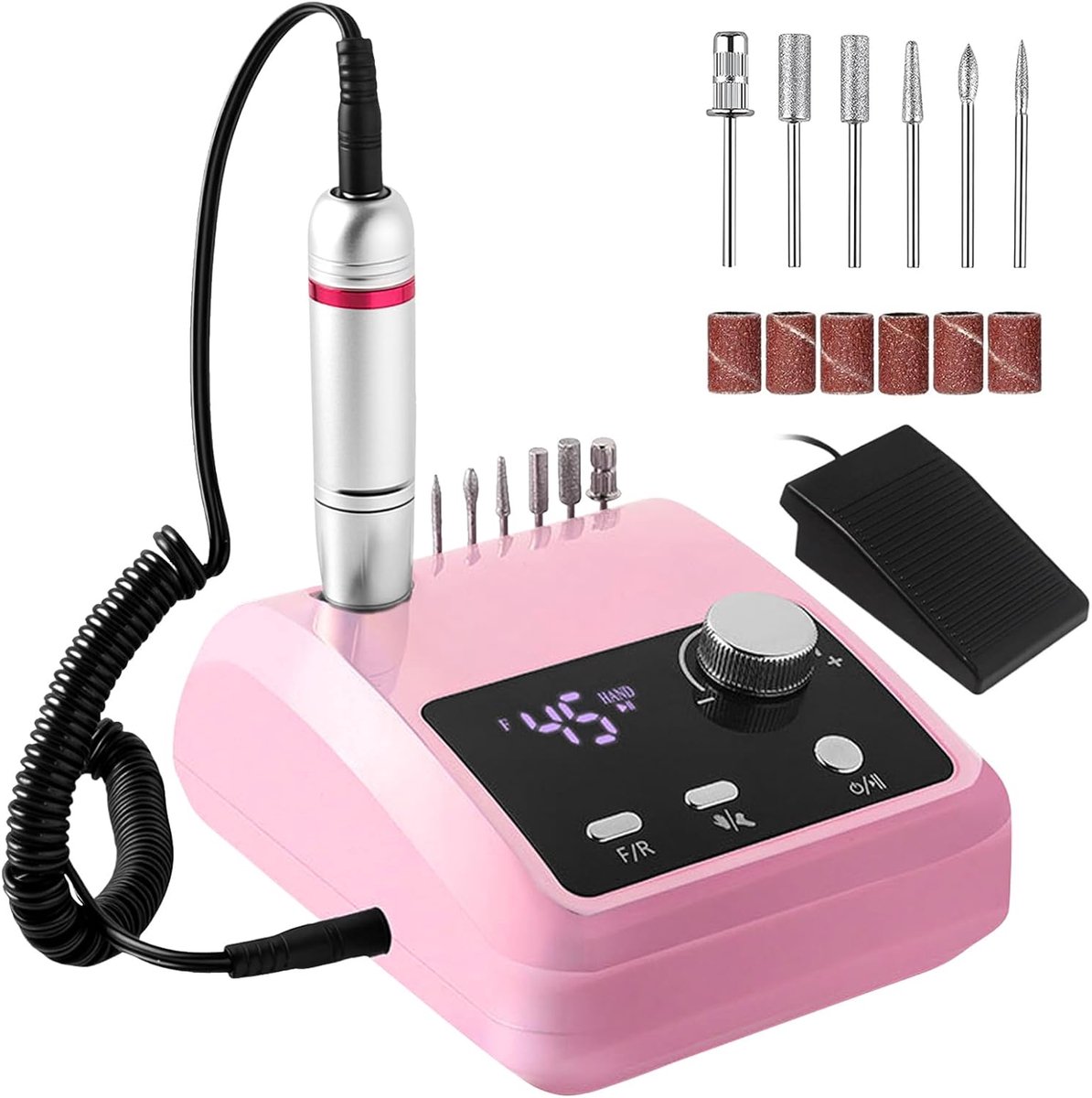 KZQ Professionele Elektrische Nagelfrees met LCD Scherm 45.000 TPM, Stille Manicure Pedicure Set met Hand- en Voetbediening, Geschikt voor Acryl- en Gelnagels, Roze