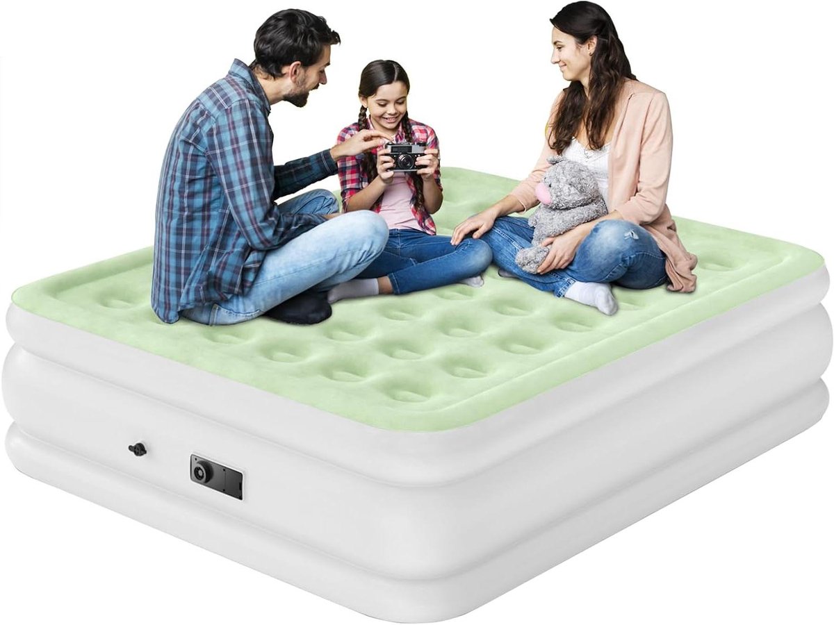 Luchtmatras - Opblaasbaar bed - Gastvrijheid thuis - Geïntegreerde pomp - Queen size - Groen
