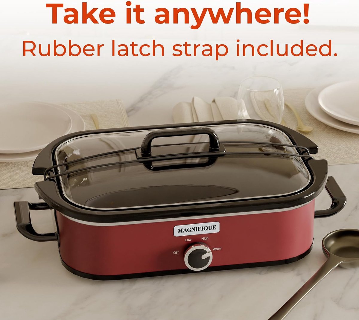 Slowcooker met braadpan - Keukenapparaat - Familiediners maken - Handmatige warmte-instelling - 4 Quarts - Rood – foto 7