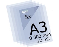 QBIX Plastic Mylar Vellen - 5 stuks A3 Formaat Transparante Kunststof - 0.3mm dikte of 300 micron - 12 Mil Film perfect voor stencils