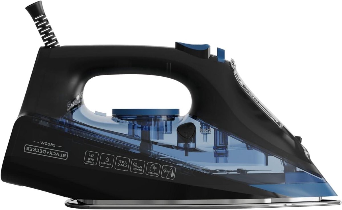 Stoomstrijkijzer - Stoomstrijker - Kreukels Verwijderen - Keramische Zool - 2600 Watt - Blauw Zwart