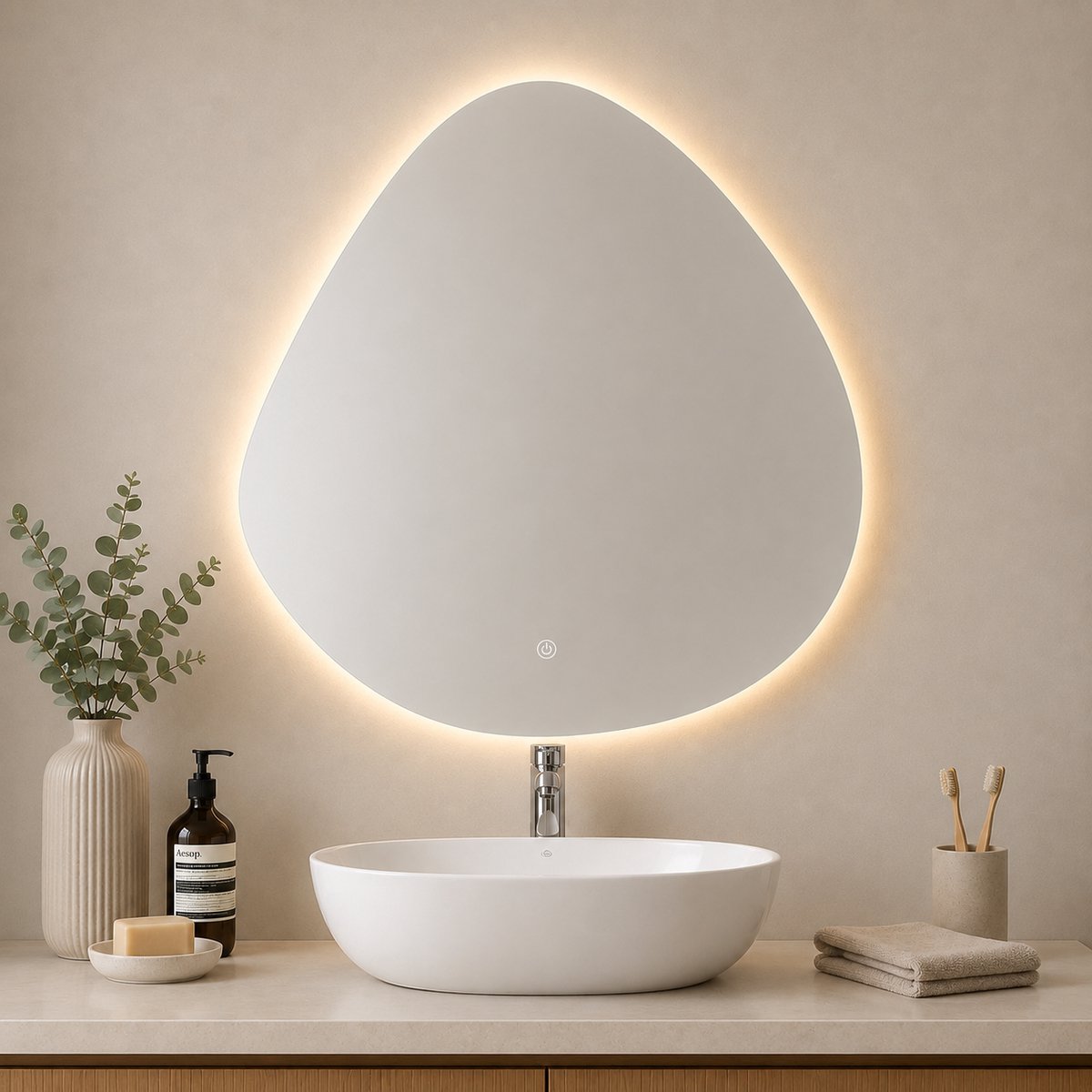 SensaHome Ethan Badkamerspiegel met LED Verlichting - Dimbaar - 2700K/4500K/6400K - Asymmetrisch - 80x80cm