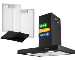 Heinrich’s HDU 7629 SW 60cm Afzuigkap Zwart - inclusief set koolstoffilters – 330m3 - energieklasse A++