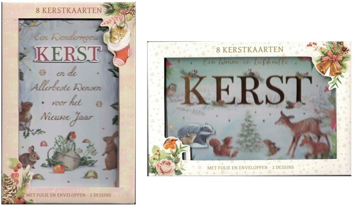 Kerstkaarten - wenskaart - 16 luxe kerstkaarten - 4 dessins - luxe kerstkaart - kerstkaart met goudfolie - liefdevolle kerst - sfeervolle kerst - mooie kerst